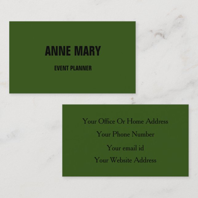 Forest Green Black Classy Wedding Custom Colours Business Card (Front/Back)