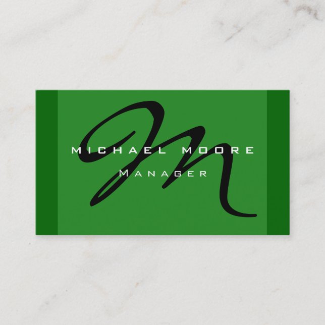 Forest Green Black Monogram Manager Business Card (Front)