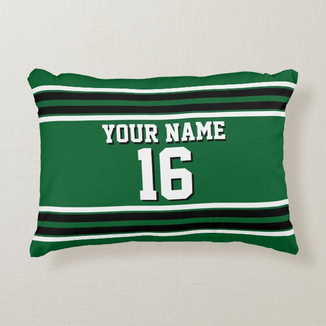 Forest Green Black Team Jersey Custom Number Name Decorative Cushion (Front)