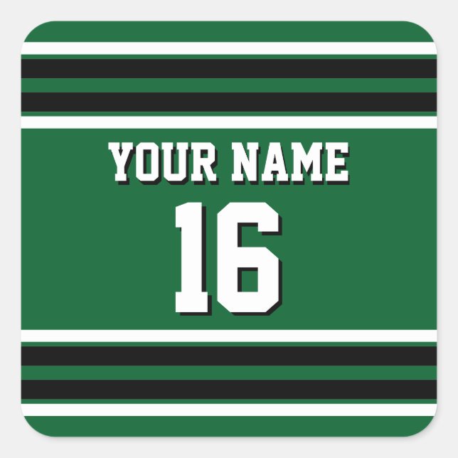Forest Green Black Team Jersey Custom Number Name Square Sticker (Front)