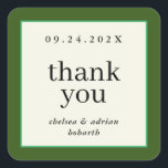 Forest Green Border Simple Wedding Favour<br><div class="desc">Make a statement of understated elegance with this simple,  text-based wedding favour thank you sticker label featuring a border of rich forest green and a small accent of Kelly green. Use the customisation option to change the colours and fonts to suit your wedding theme.</div>