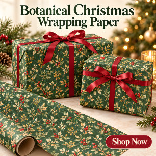 Forest Green Botanical Christmas Wrapping Paper