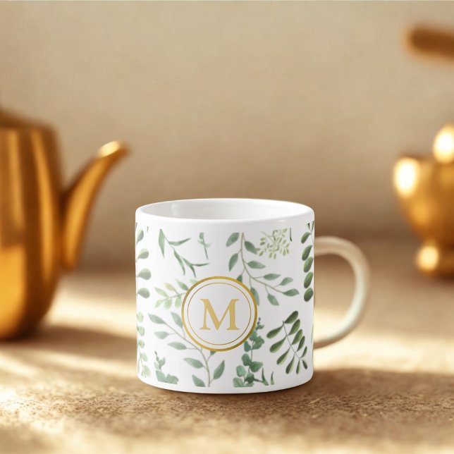 Forest green botanical leaves pattern  espresso cup (Creator Uploaded)