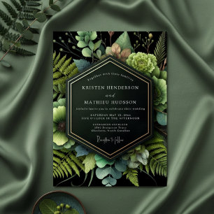 Forest Green Botanical Romance Wedding Invitation