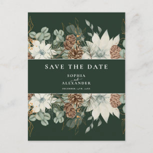 Forest green botanical watercolor  save the date postcard