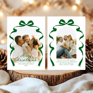 Forest Green Bow Photo Merry Christmas Arch Holiday Card
