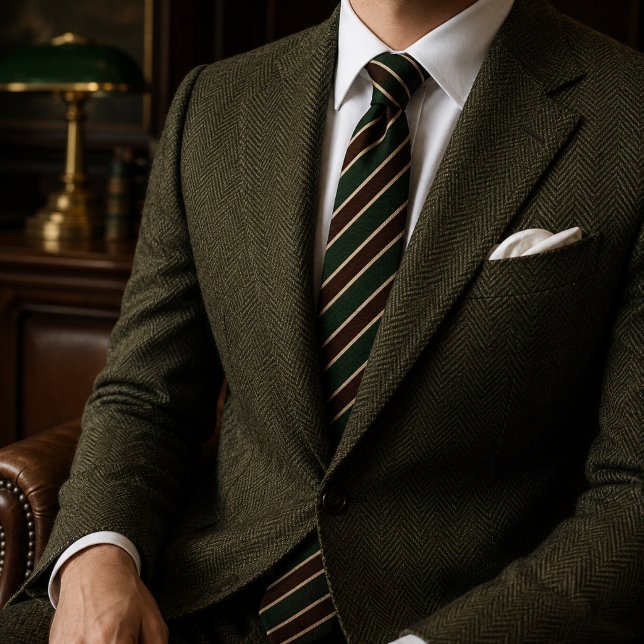 Forest Green Brown Camel Diagonal Stripe  Tie (Creator Uploaded)