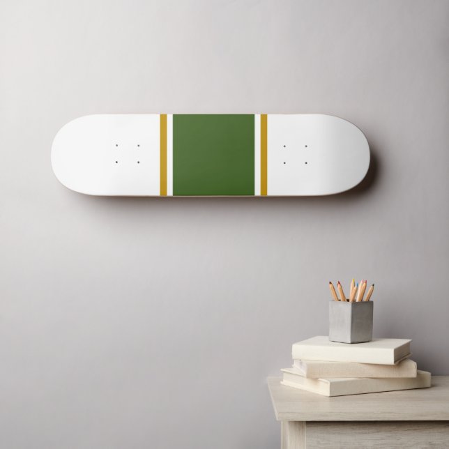 Forest Green Brown Racing Stripes White Background Skateboard (Wall Art (Horz))