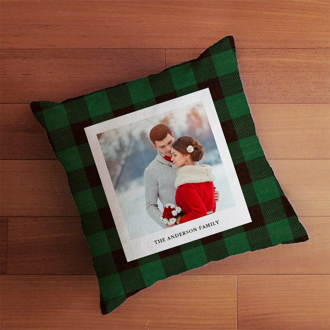 Forest Green Buffalo Plaid | Family Photo Cushion (Creator Uploaded)