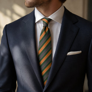 Forest Green & Burnt Orange Diagonal Striped Tie