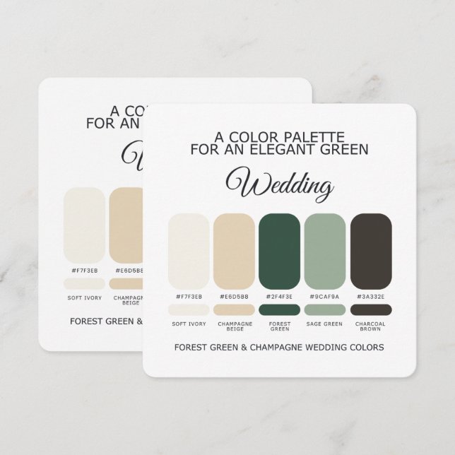 Forest Green Champagne Wedding Colour Palette Card (Front/Back)