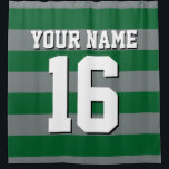 Forest Green Charcoal Sports Jersey Preppy Stripe Shower Curtain<br><div class="desc">Preppy Striped Team Jersey / Sports Jersey / Football Jersey / Rugby Jersey with Custom Name Customise this with your own name or team name and a number. You can change the size, colour and placement of the text if you need to make changes, change the colour of or remove...</div>