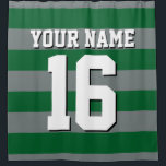 Forest Green Charcoal Sports Jersey Preppy Stripe Shower Curtain<br><div class="desc">Preppy Striped Team Jersey / Sports Jersey / Football Jersey / Rugby Jersey with Custom Name Customise this with your own name or team name and a number. You can change the size, colour and placement of the text if you need to make changes, change the colour of or remove...</div>