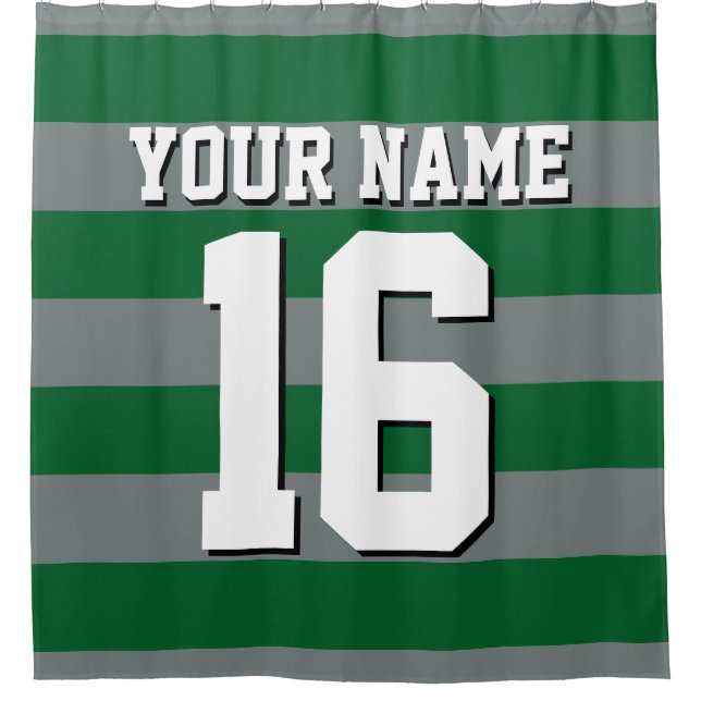 Forest Green Charcoal Sports Jersey Preppy Stripe Shower Curtain (Front)