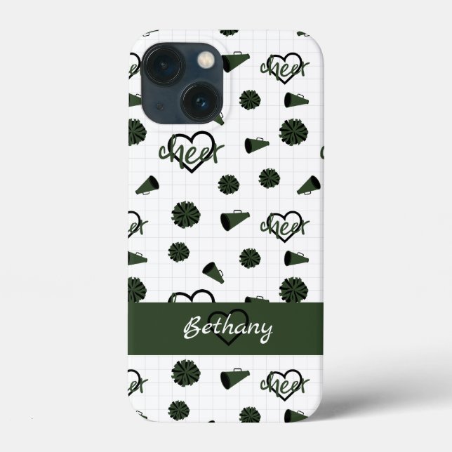 Forest Green Cheer Hearts, Pom Poms, Megaphone Case-Mate iPhone Case (Back)