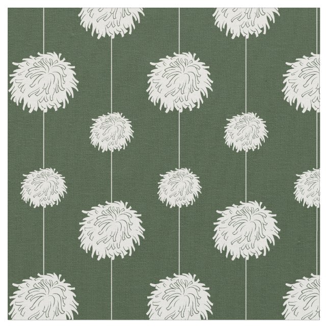 Forest Green Cheerleader Pom Pom Pattern Fabric (Close Up)