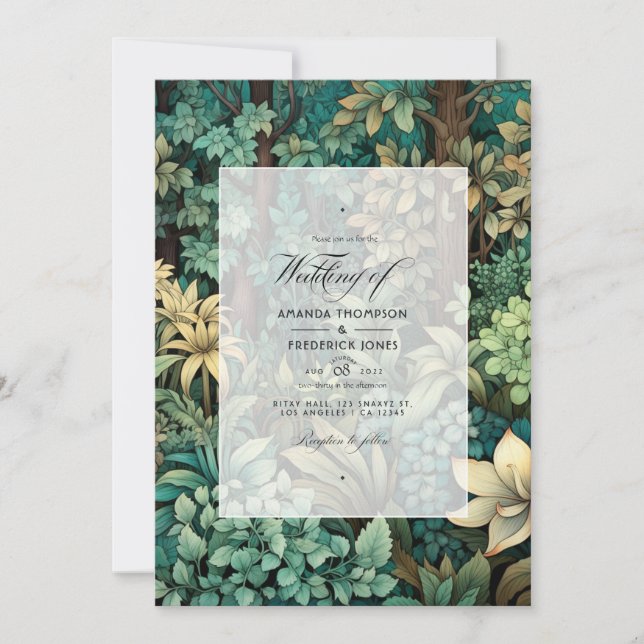 Forest Green, Chocolate Brown, Craft Brown Wedding Invitation (Front)