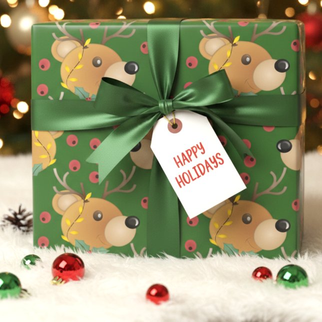 Forest Green Christmas Teddy Bear Wrapping Paper (Cute bear, festive flair. Perfect for wrapping, scrapbooking, or holiday crafts.)