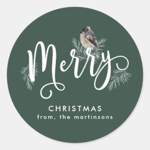 Forest Green Christmas with Cosy Bird Holiday Classic Round Sticker