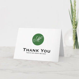 Forest Green Circle Monogram Formal Thank You Card