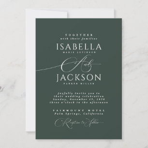 Forest Green Classic Calligraphy Chic Wedding Invitation