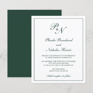 Forest Green Classic Elegant Budget Wedding Invite