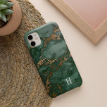 Forest Green & Copper Marble Monogram Case-Mate iPhone 14 Case<br><div class="desc">Chic phone case features a rich forest green marble background pattern with faux copper foil veining. Personalise with your single initial monogram in classic lettering.</div>
