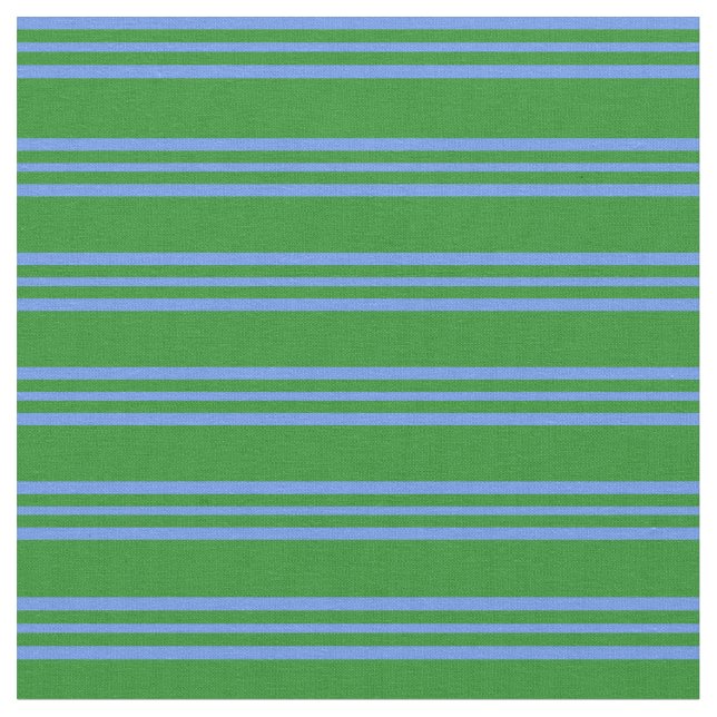 Forest Green & Cornflower Blue Stripes Fabric (Close Up)