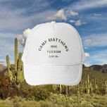 Forest Green Crest Family Camping Trip Trucker Hat<br><div class="desc">Family camping trip, personalised forest green camp crest white truckers hat. Personalise with your family name, the year of your camp trip and location. Perfect for the adventurous family as they embark on their happy campers trip or family reunion camping weekend. Order matching hats for the whole crew. Designed to...</div>