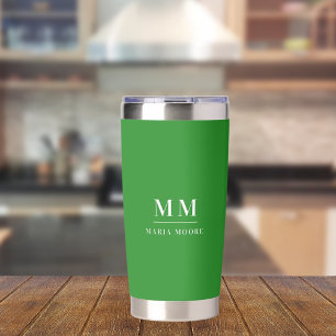 Forest green custom monogram initials name insulated tumbler