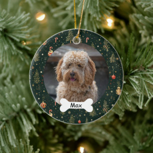 Forest Green Custom Pet Puppy Dog Photo Ceramic Tree Decoration