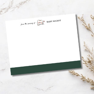 Forest Green Cute Cat Nursery Stationery Note Card