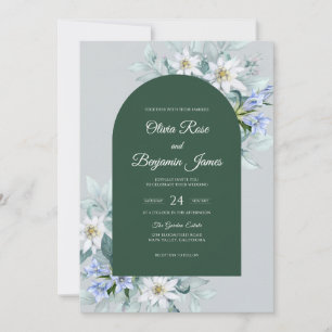 Forest Green Daisy Eucalyptus Wedding Invitation