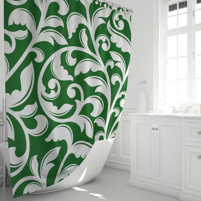 Forest Green Damask Floral Vine Shower Curtain (Creator Uploaded)