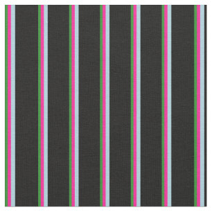 Forest Green, Deep Pink, Light Blue & Black Lines Fabric