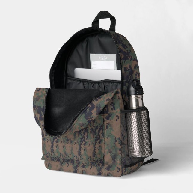 Forest Green Digital Camouflage Printed Backpack (Back Corner Right (Open))