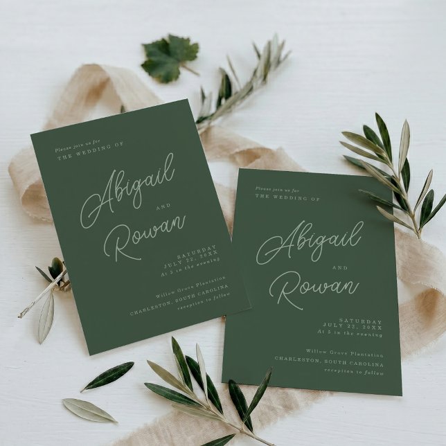 Forest Green Elegant Minimal Wedding Invitation (Creator Uploaded)