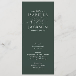 Forest Green Elegant Modern Calligraphy Wedding  Programme