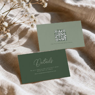 Forest Green Elegant QR Wedding Details Card