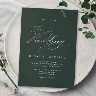 Forest Green Emerald   Delicate Script Wedding Invitation