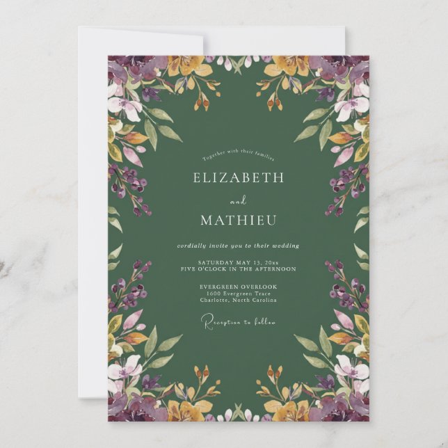 Forest Green Ethereal Botanical Wedding Invitation (Front)
