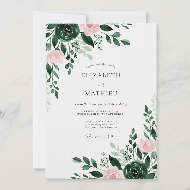 Forest Green Ethereal Floral Wedding Invitation (Front)