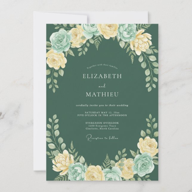 Forest Green Exquisite Spring Wedding Invitation (Front)