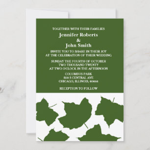 Forest Green Fall Leaf White Boho Colourful Weddin Invitation