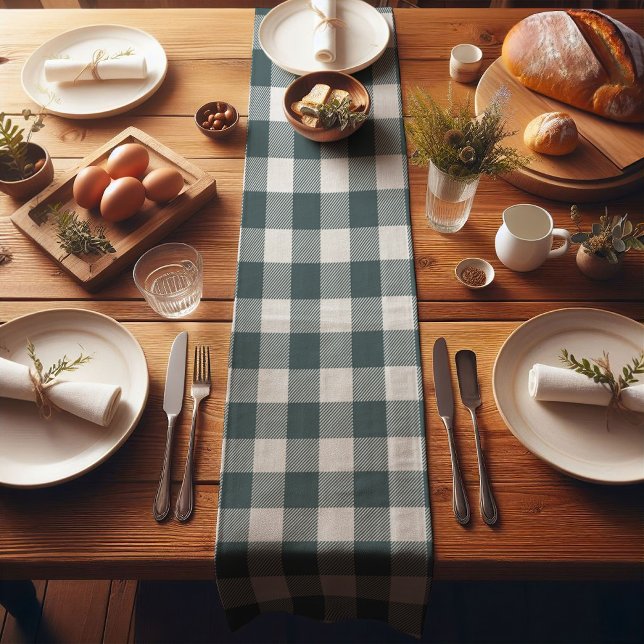Forest Green Farmhouse Buffalo Plaid Short Table Runner (Creator Uploaded)