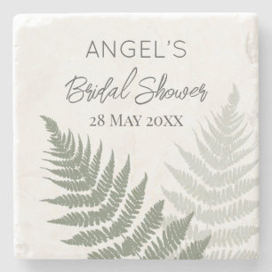 Forest Green Ferns Bridal Shower  Stone Coaster