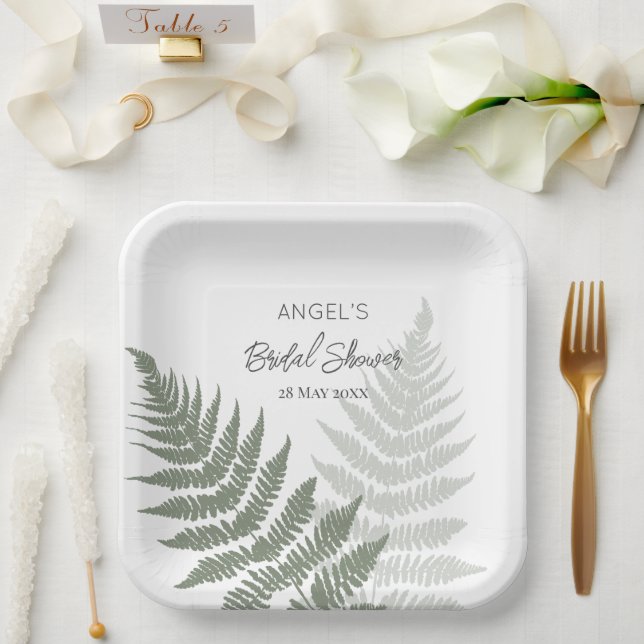 Forest Green Ferns Wedding Paper Plate (Wedding)