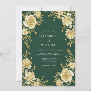 Forest Green Floral Flourish Wedding Invitation
