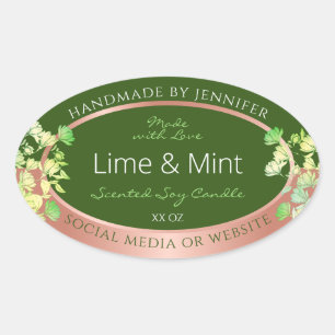 Forest Green Floral Product Labels with Rose Gold