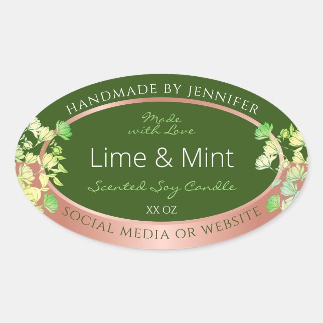 Forest Green Floral Product Labels with Rose Gold (Front)